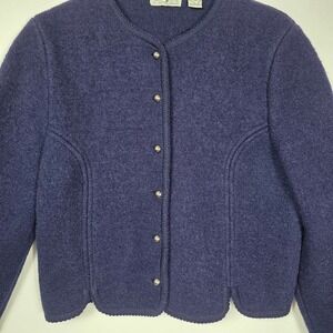 VTG Carroll Reed Ski‎ Shops Wool Cardigan Navy Blue Button Front Size 12